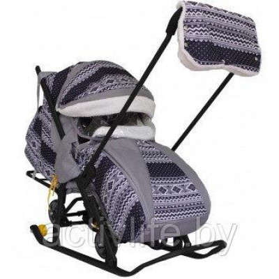 Санки-коляска SNOW GALAXY LUXE Финляндия черная на больших мягких колесах+сумка+муфта