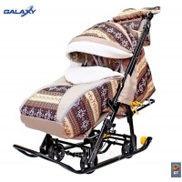 Санки-коляска SNOW GALAXY LUXE Скандинавия коричневая на больших мягких колесах+сумка+муфта